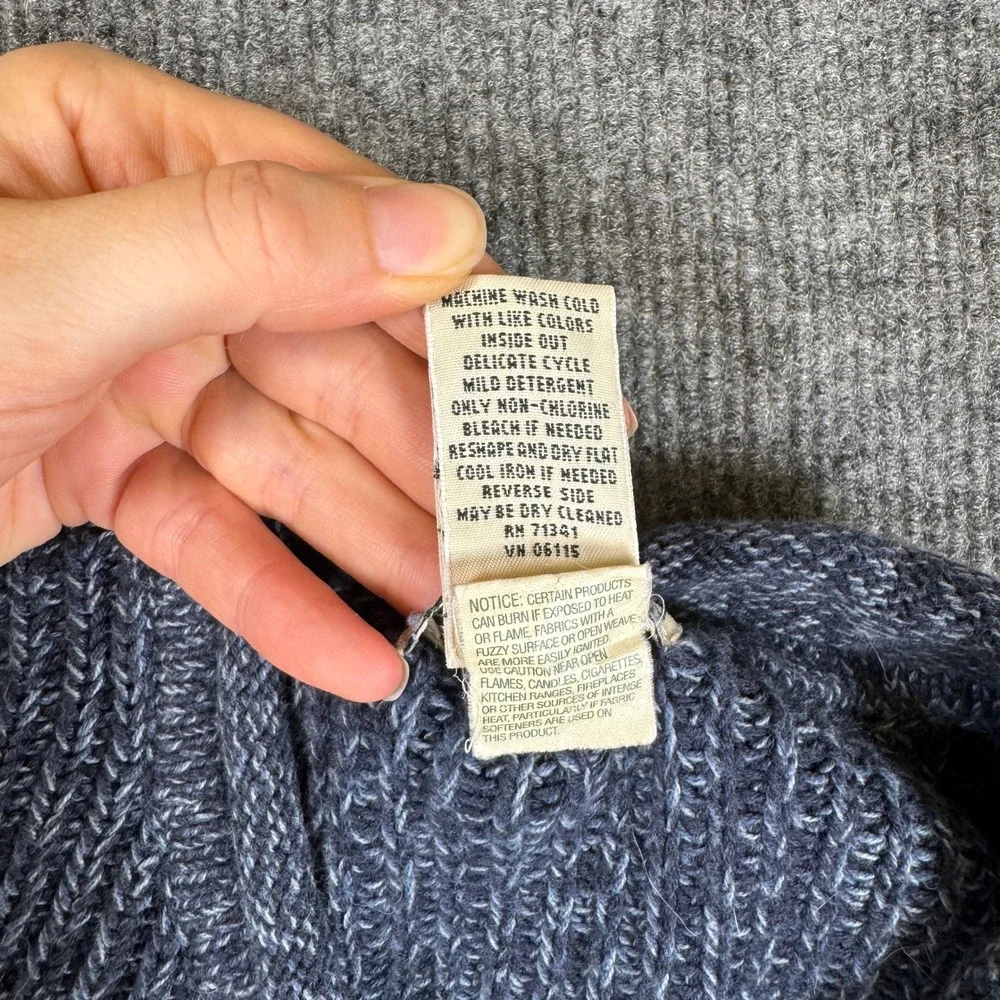 LL Bean Mens Henley Sweater Blue Marled Cotton Knit Pullover 0BJA9 Medium Reg